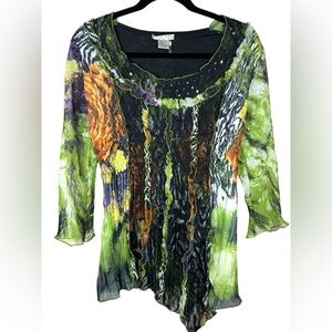 Alberto Makali Y2K Whimsigoth Sheer Moody Witchy‎ Sequin Asymmetric Top Medium
